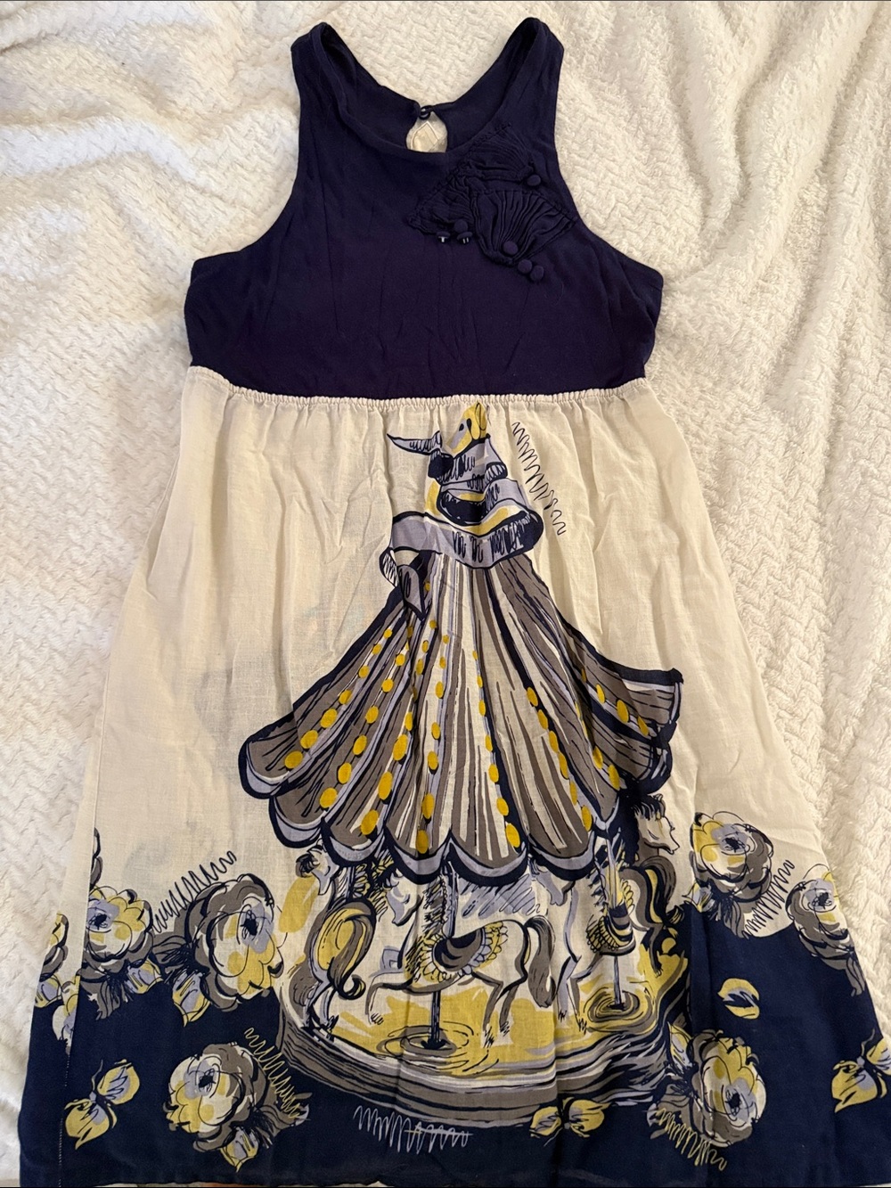 Girls Navy and Ivory Carousel Print Dress